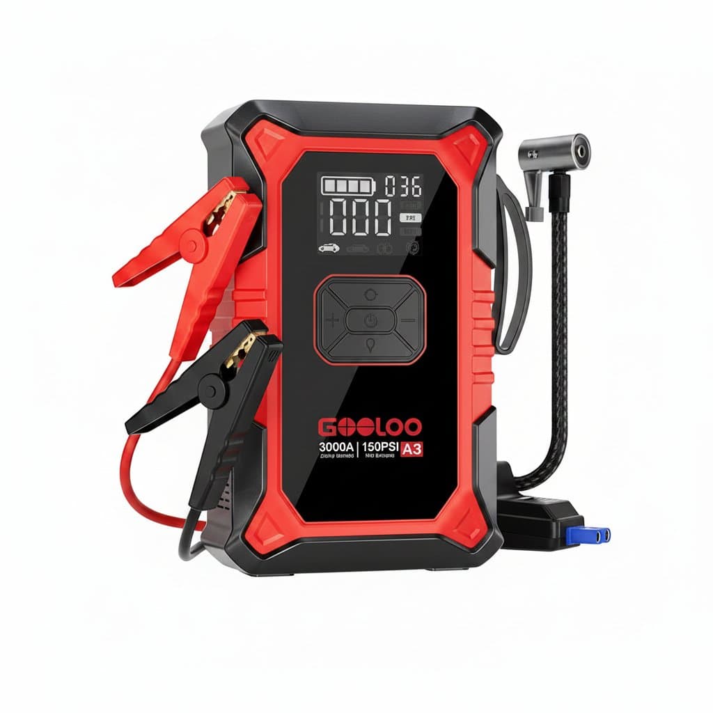Cables with Air Compressor | 3000A Peak | 150PSI Auto-Shutoff Tire Inflator