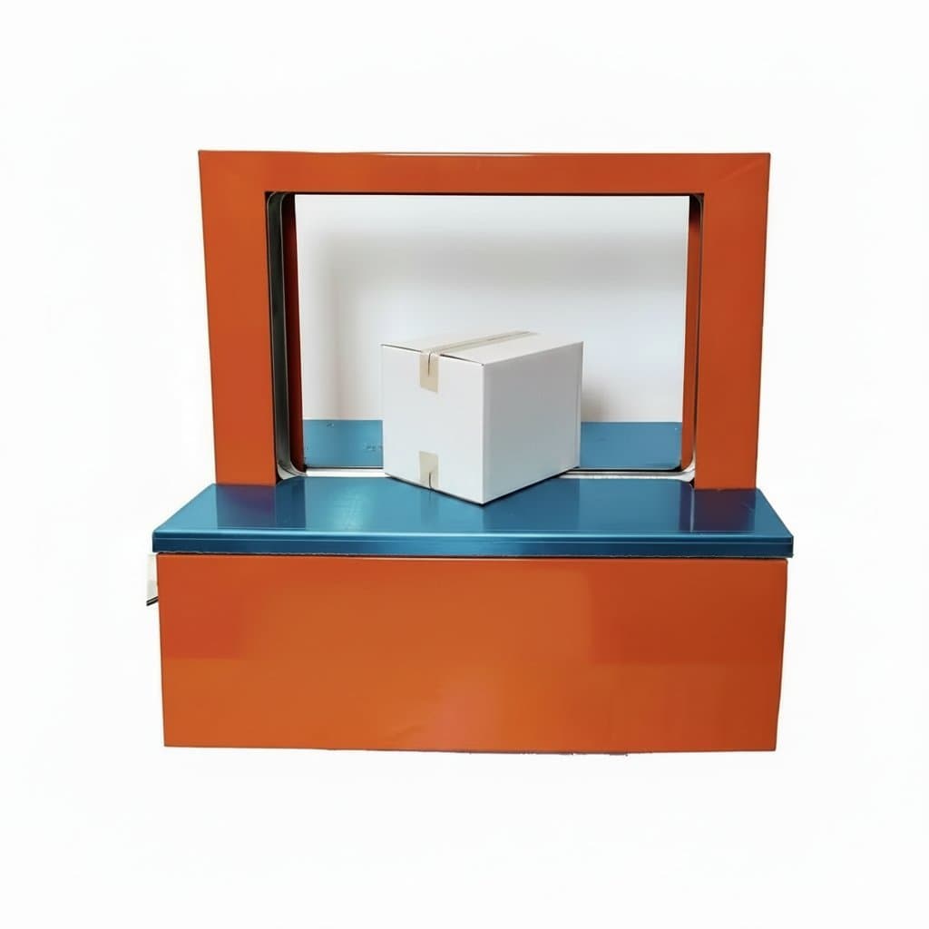 Semi-automatic electric carton box strapping machine with polypropylene belt, for secure industrial packaging and shipping.