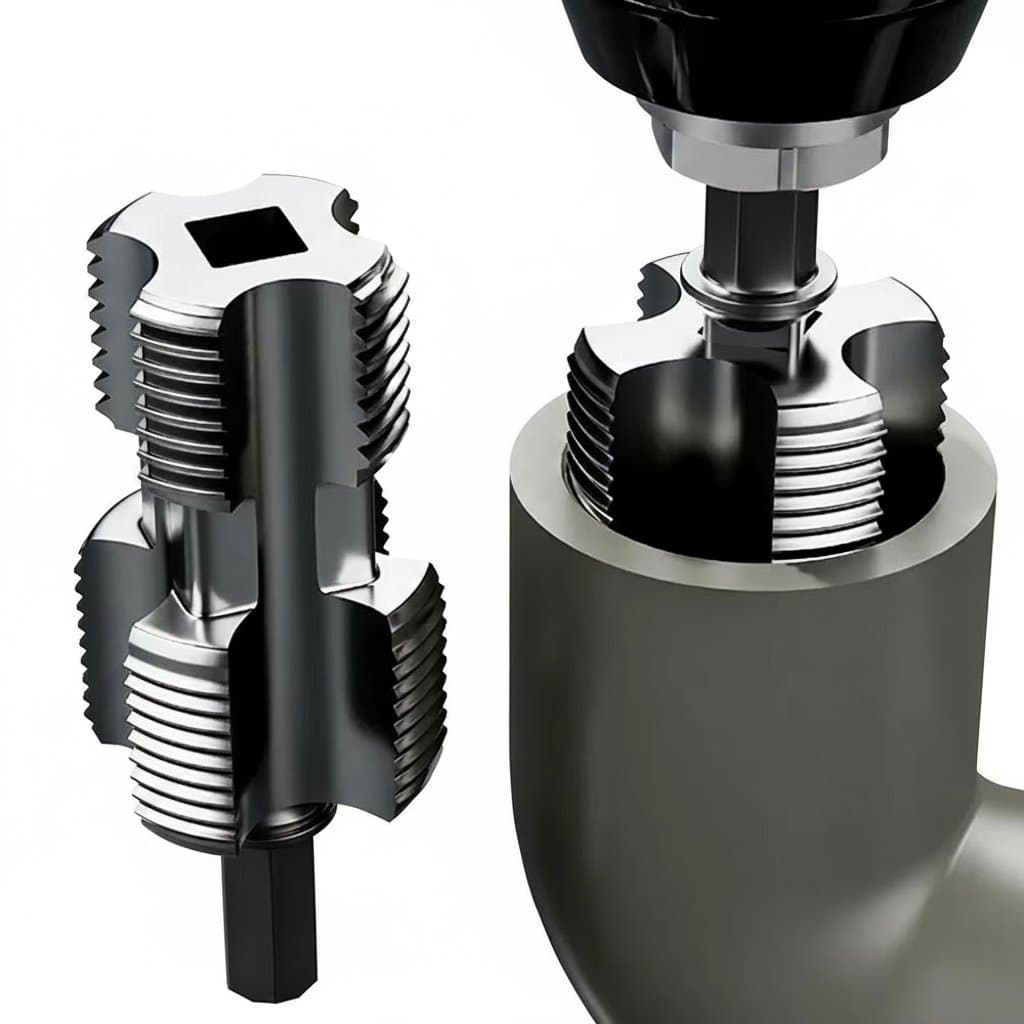 Professional PVC Pipe Threader Kit with 4 and 6 point round dies for creating internal threads on PPR water pipes, shown with all components.