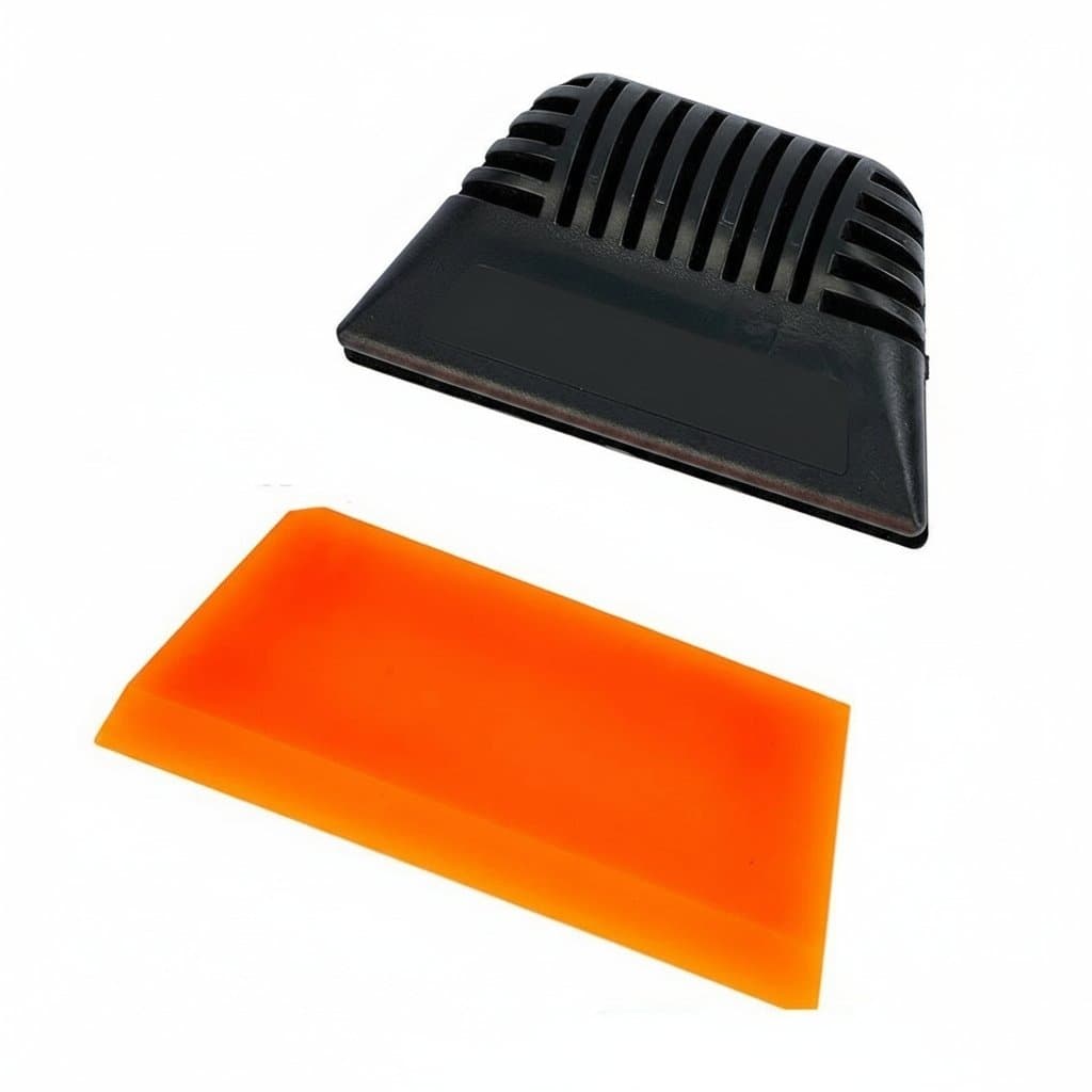 Window squeegee tool: black squeegee and orange blade on white background.