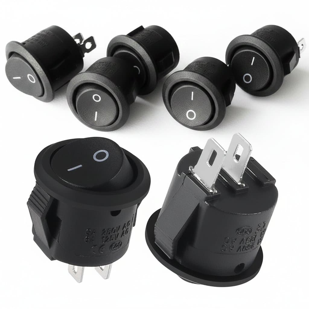 SPST Toggle Switch | 6A 250V ON/OFF Rocker | Mini Round Black Button for Marine & DIY - Image 1