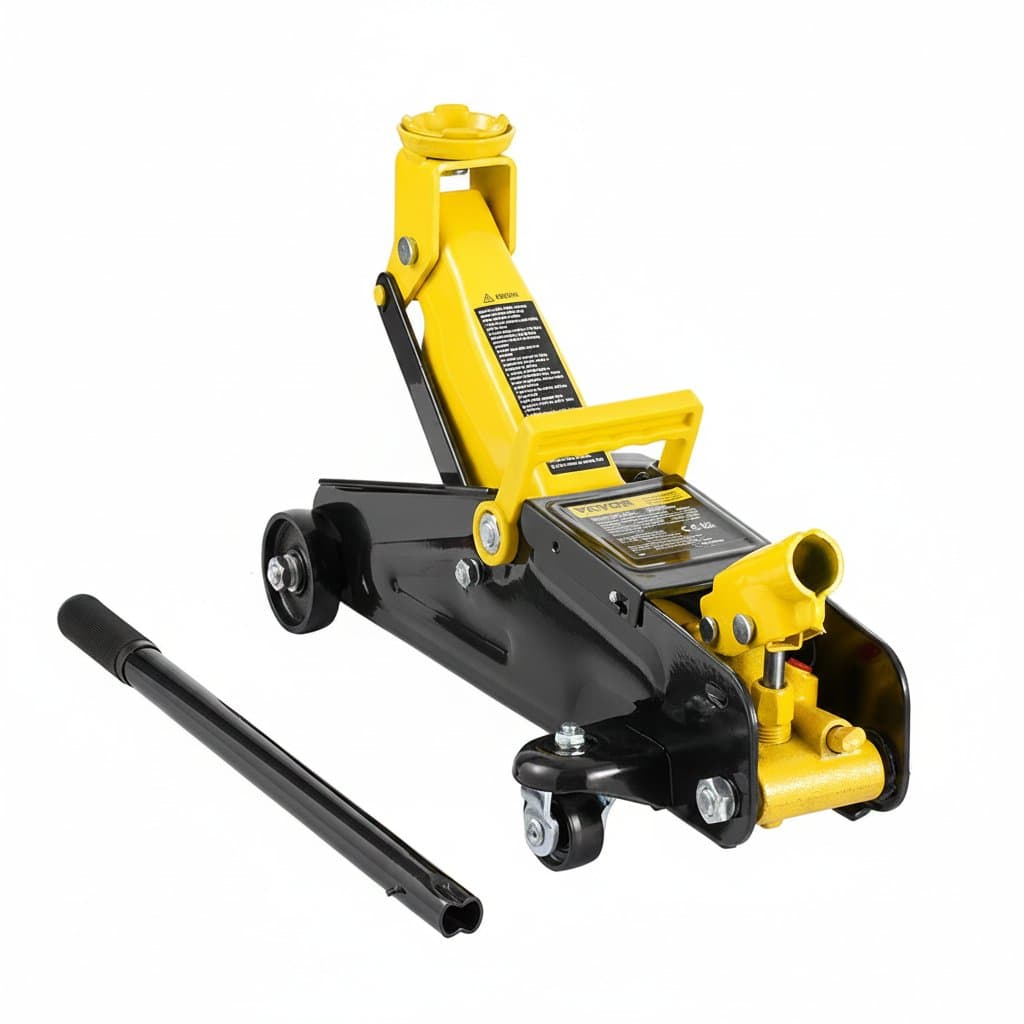SucceBuy 2-ton low-profile hydraulic car jack for changing tires, made of heavy-duty iron with a quick-lift pump.