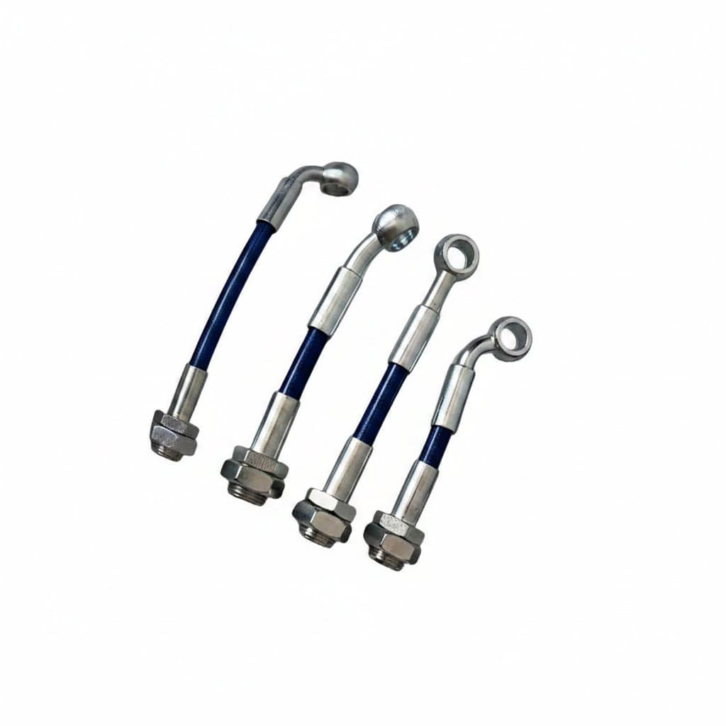 High-performance AN3 stainless steel braided brake hose for motorcycle racing, clutch, and oil line upgrades.