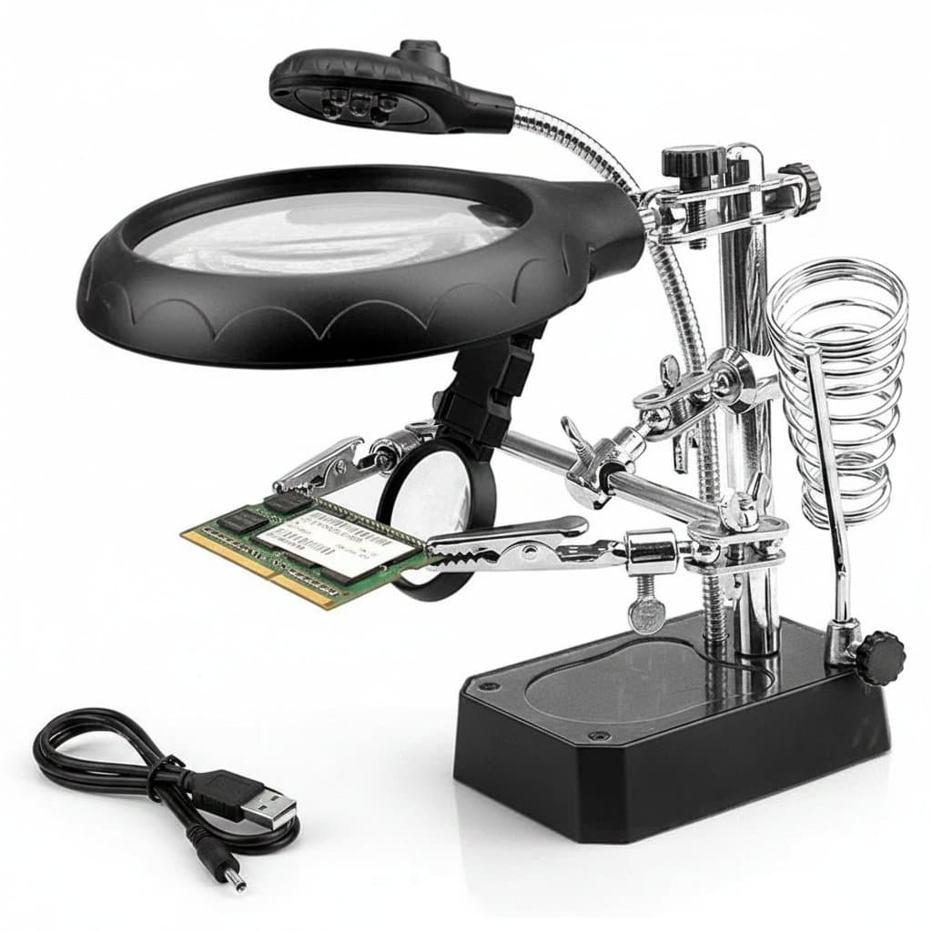 Magnifying Soldering Station | LED Light & Alligator Clips | PCB Repair & Hobby Crafts
