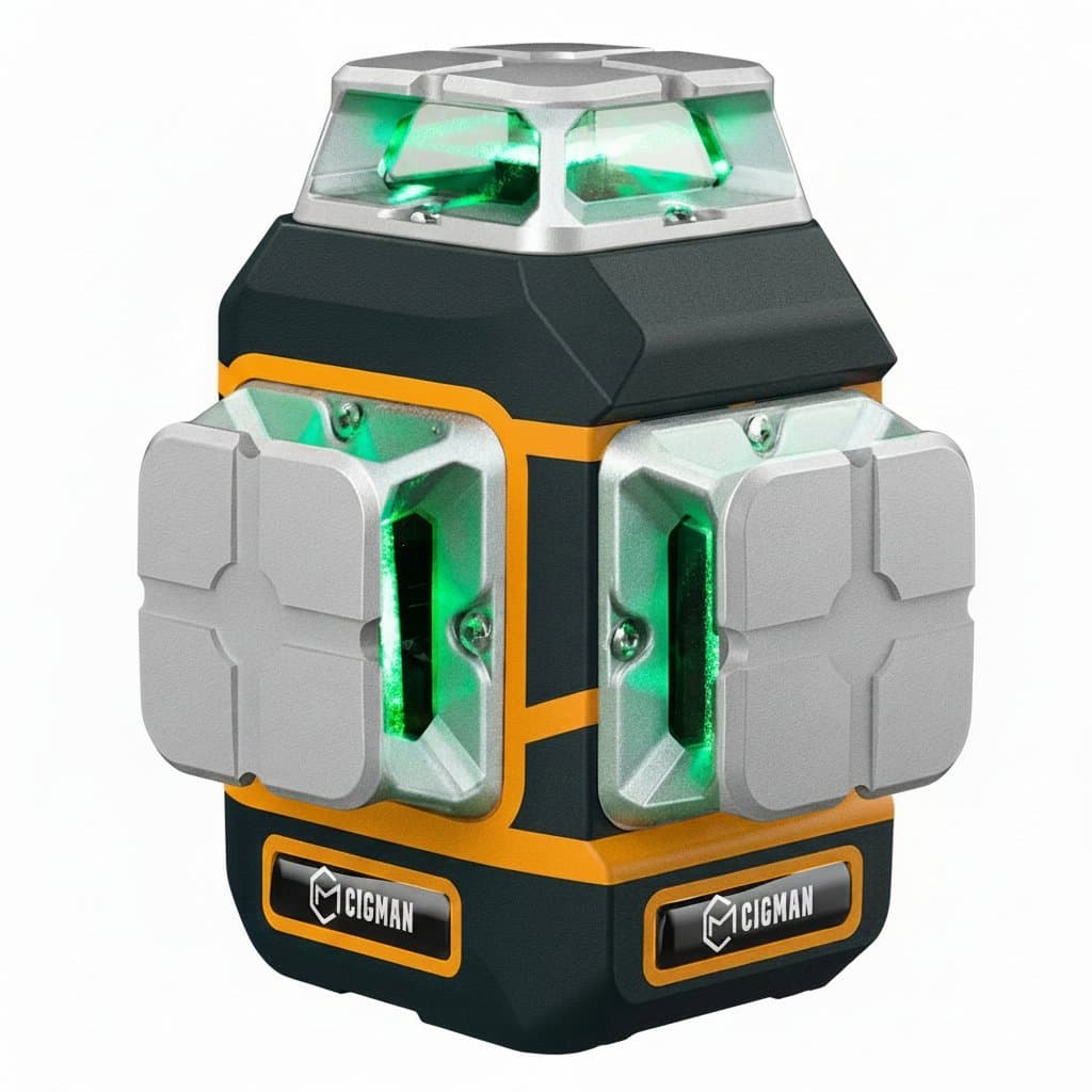 CIGMAN CM-801 self-leveling 3D rotary laser level with 12 lines for horizontal and vertical alignment in construction projects.
