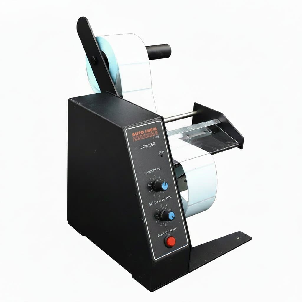 Automatic label peeling machine with induction sensor for fast, precise separation of transparent self-adhesive labels in industrial automation.