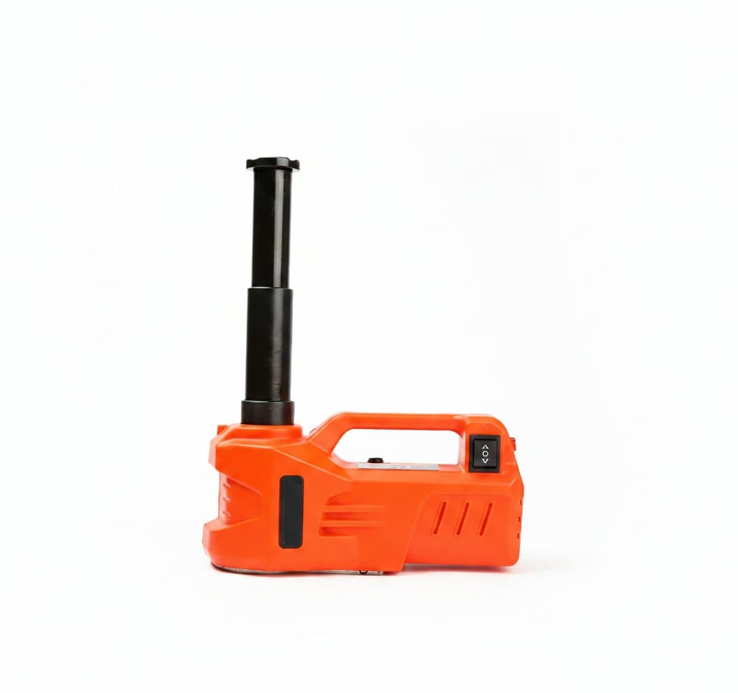 A powerful 12V electric car jack for changing tires, capable of lifting 3-5 tons, with an integrated inflator.