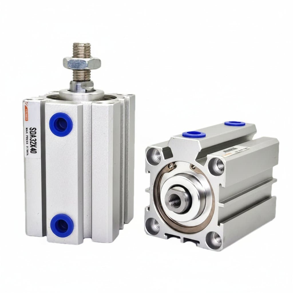 Compact Pneumatic Cylinder | Double-Action Aluminum | 16-100mm Bore | 5-100mm Stroke
