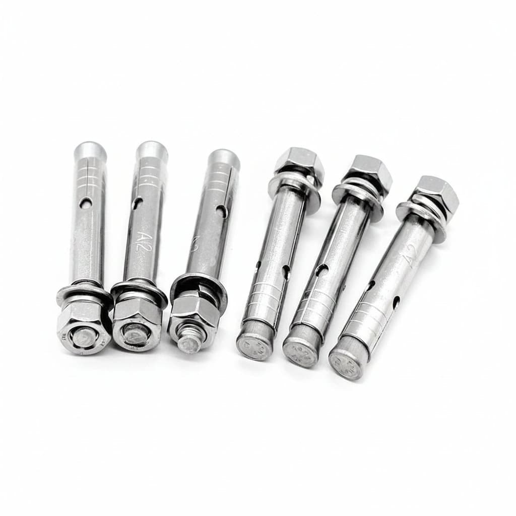 304 stainless steel wedge anchor expansion screws in sizes M6, M8, M10 for securing objects into cement and concrete.