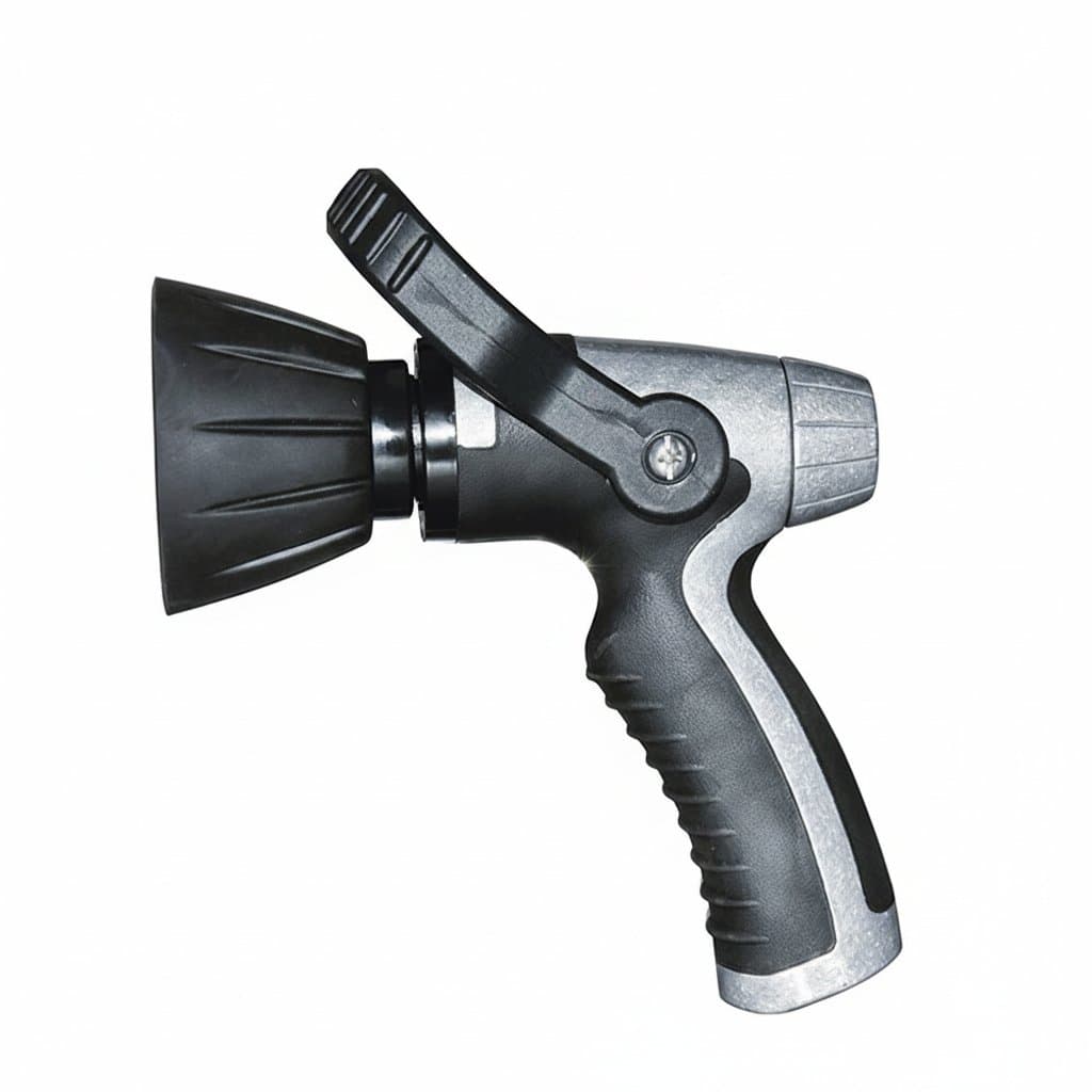 Heavy duty metal garden hose nozzle with adjustable spray patterns for car washing and outdoor watering.
