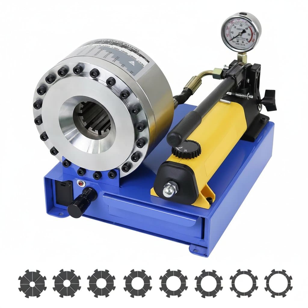 BNT-30A 2SN 1-inch manual hydraulic hose crimper with P16Hp die set, a professional-grade pressing machine for industrial brake and hydraulic hose assembly.