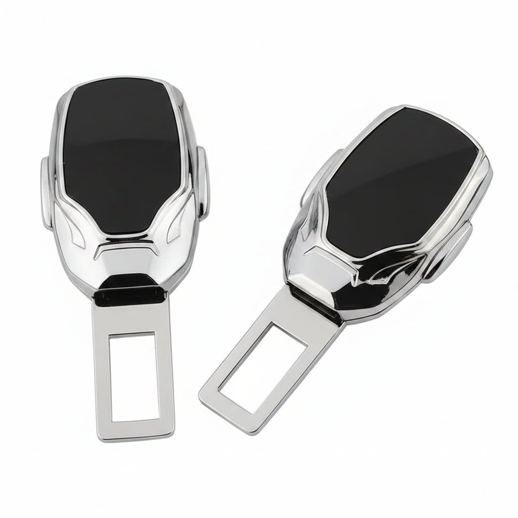 A sleek, black alloy seat belt extender for Tesla and Porsche, designed to enhance safety and comfort.