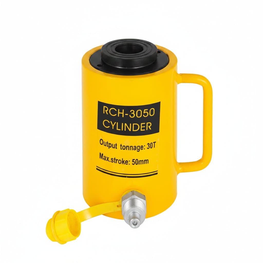 SucceBuy heavy duty single acting hydraulic ram cylinder jack with a 100mm stroke, available in 20, 30, and 60 ton capacities for industrial lifting.