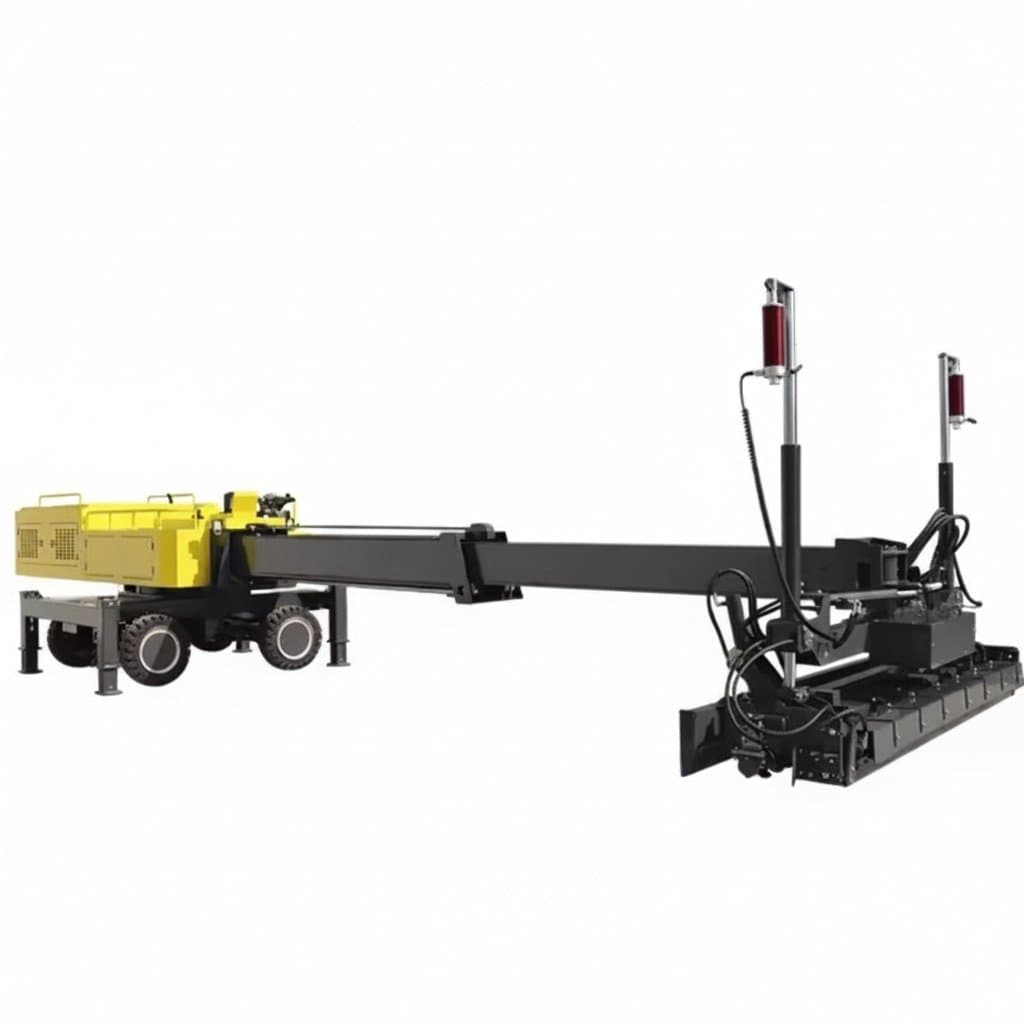 Ride-on telescopic concrete laser screed machine leveling a large industrial floor with precision laser guidance for a flat finish.