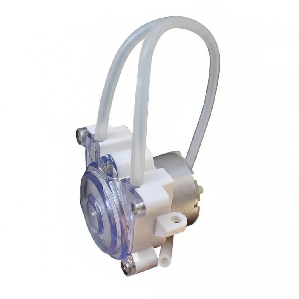 Micro peristaltic pump with DC 6V-12V operation, small 500 geared motor for precise dosing of liquids, ink, or samples in laboratory settings.