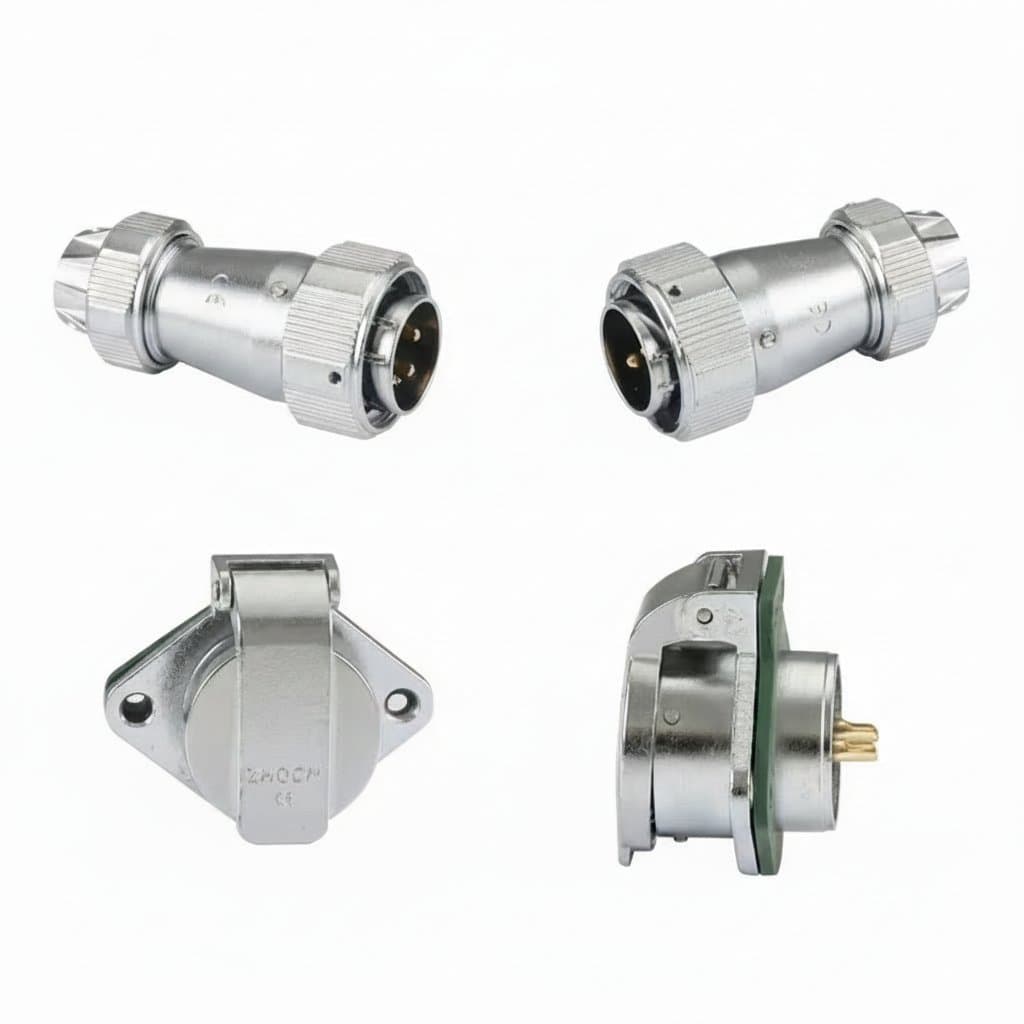 ZHQCN WY20TE+ZG waterproof aviation connector, a male plug to female socket adapter for industrial machinery and equipment.