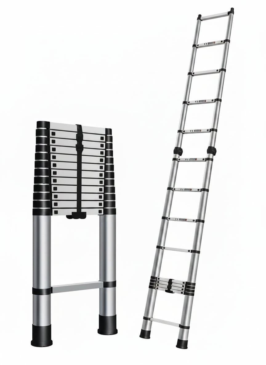 1.9-3.5M Telescopic Ladder with Ladder Standoff, full product view.
