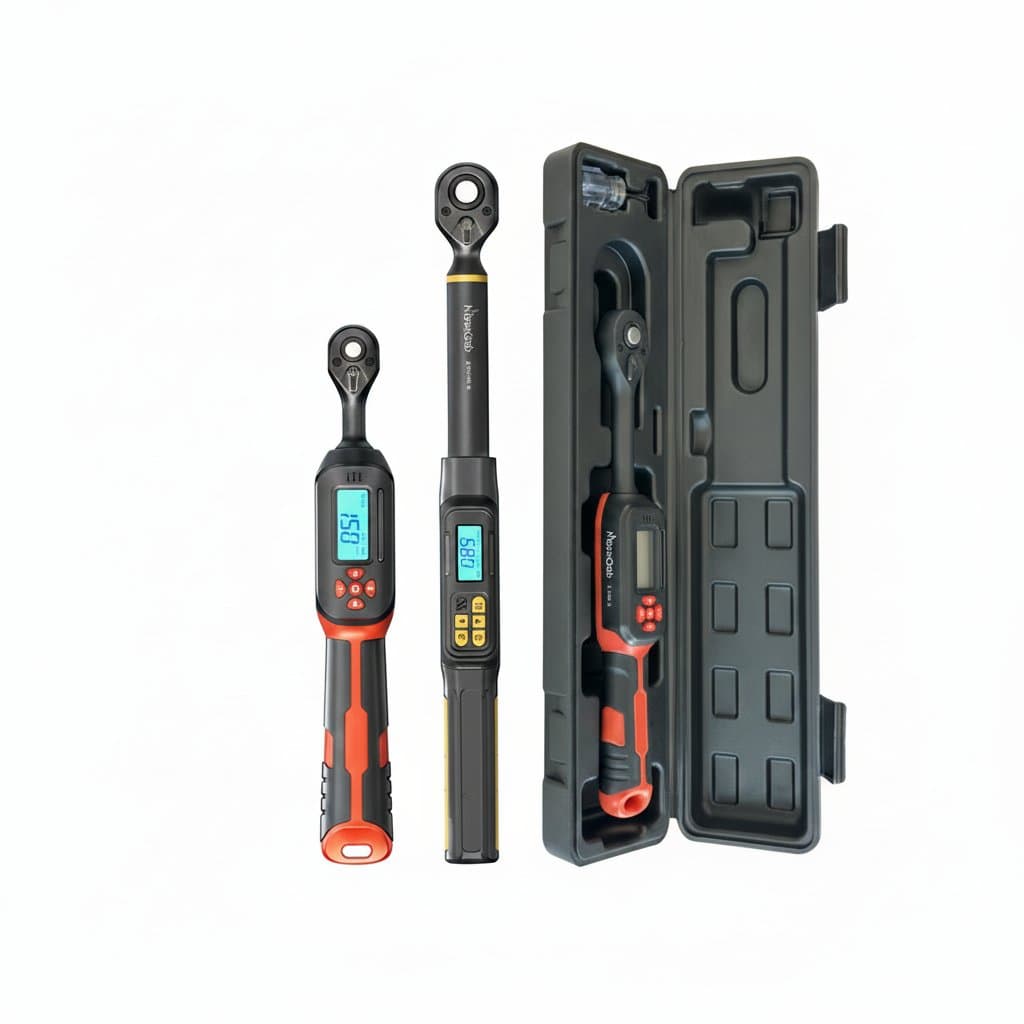 A MOVECRAB Series digital spark plug torque wrench, offering 1.5-340N.m range with 2% accuracy and multiple notifications.