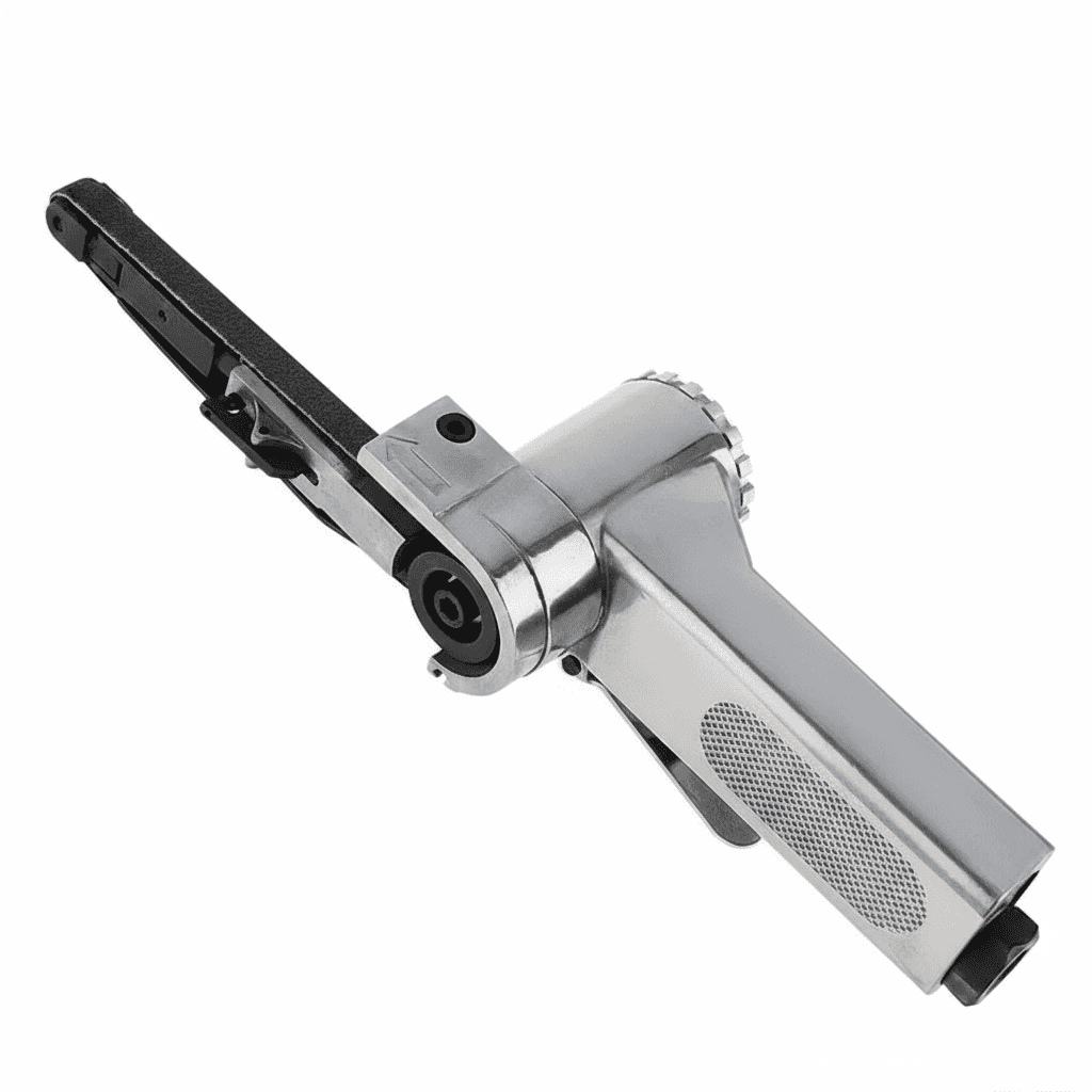 Heavy-duty 3/8-inch air belt sander with 16000RPM for pneumatic sanding, buffing, and industrial finishing.