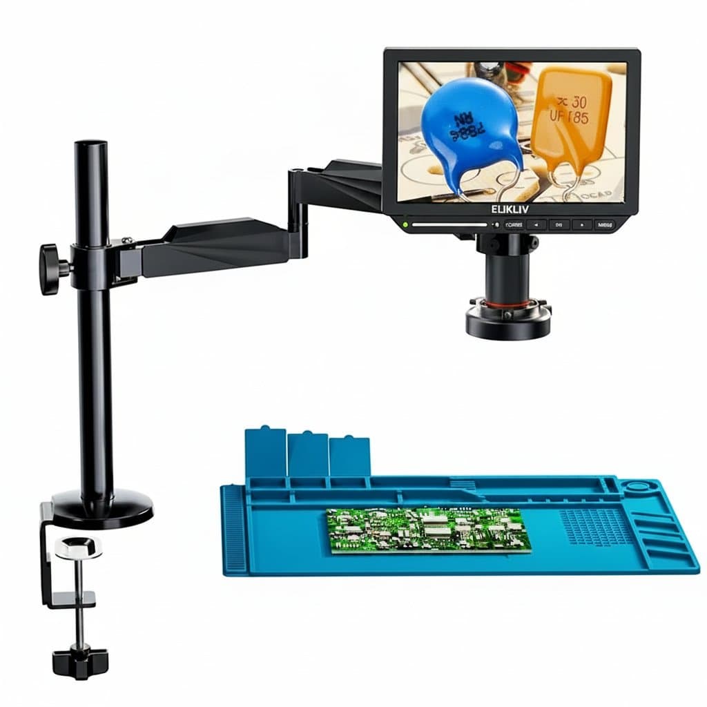 EliklivA EM4K Flex 4K Digital Soldering Microscope with 10.1-inch IPS screen and 2000X magnification for precision electronics work.