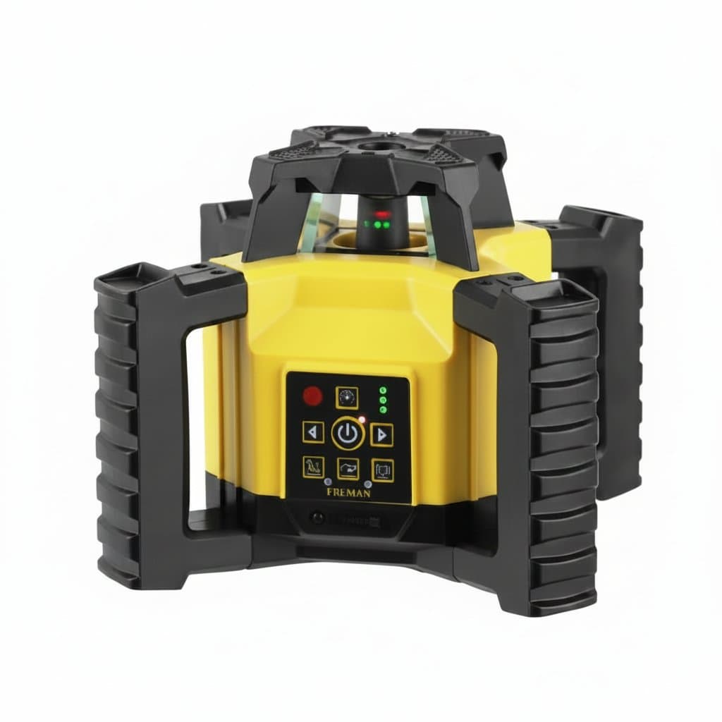 360-degree self-leveling rotary green line laser with 5 rotation speeds, scan/slope mode, and includes receiver and remote control.