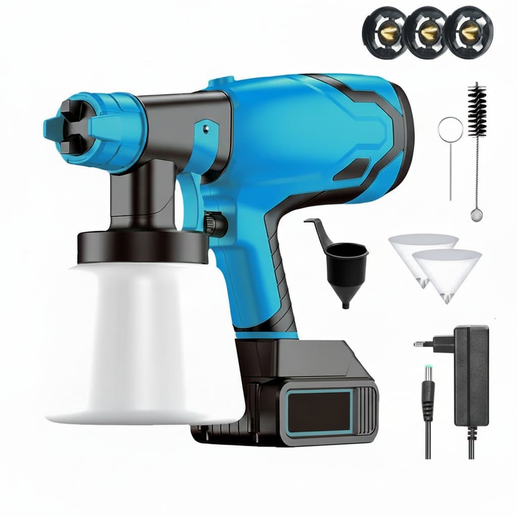 A 1500W 18V cordless HVLP paint sprayer compatible with Makita batteries, for auto and furniture coating applications.