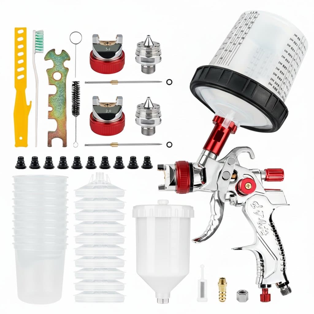 Spray Gun with Mix Tank | 1.4/1.7/2.0mm Nozzle & Adapter | Water-Based Paint Application for Auto Repair