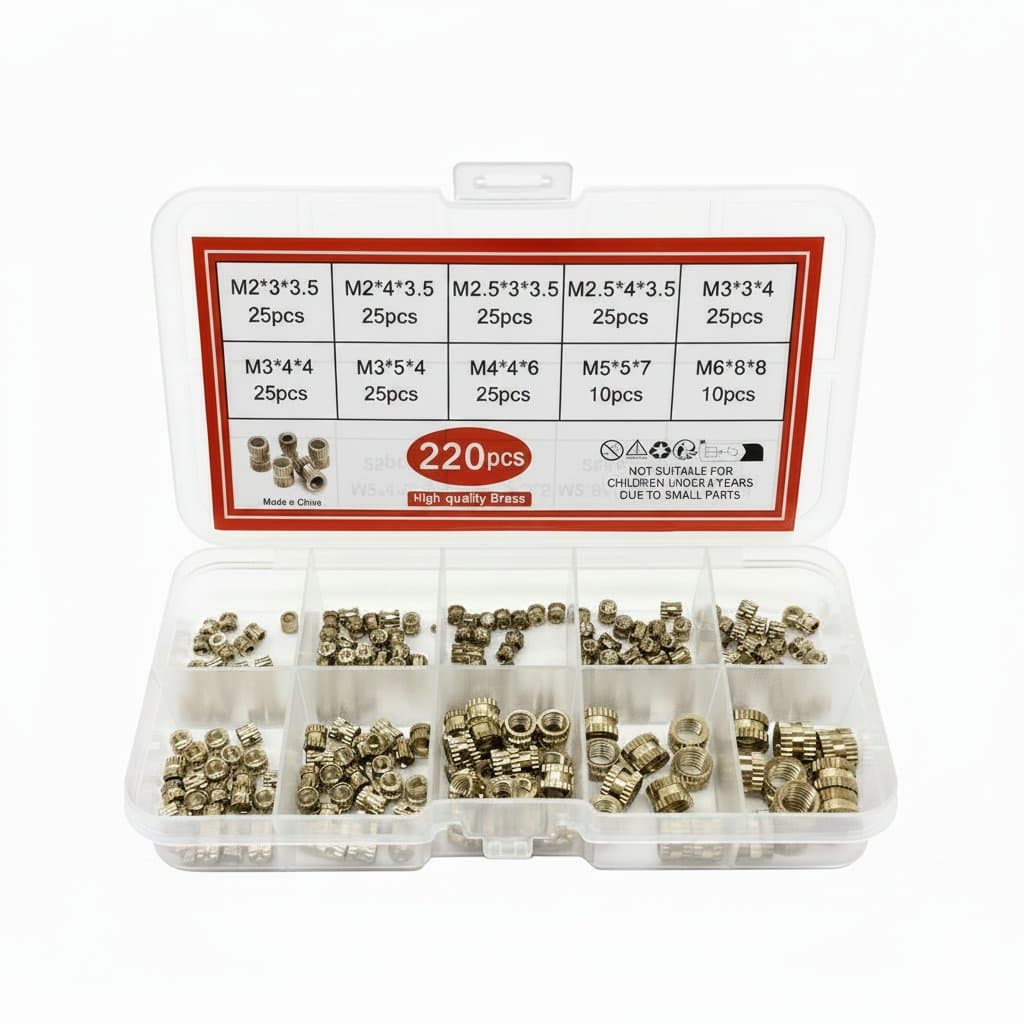 220PCS Brass Heat Insert Nuts | M2-M6 Knurled Thread | Hot Melt Embedment Set