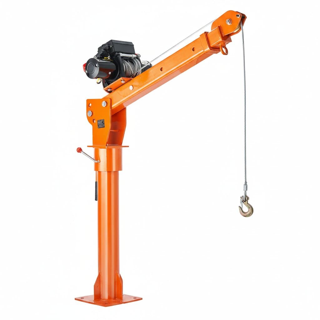 SucceBuy 2200lbs Electric Hoist Truck Crane with 360° swivel jib and 6000 lbs winch for heavy-duty material handling and lifting.
