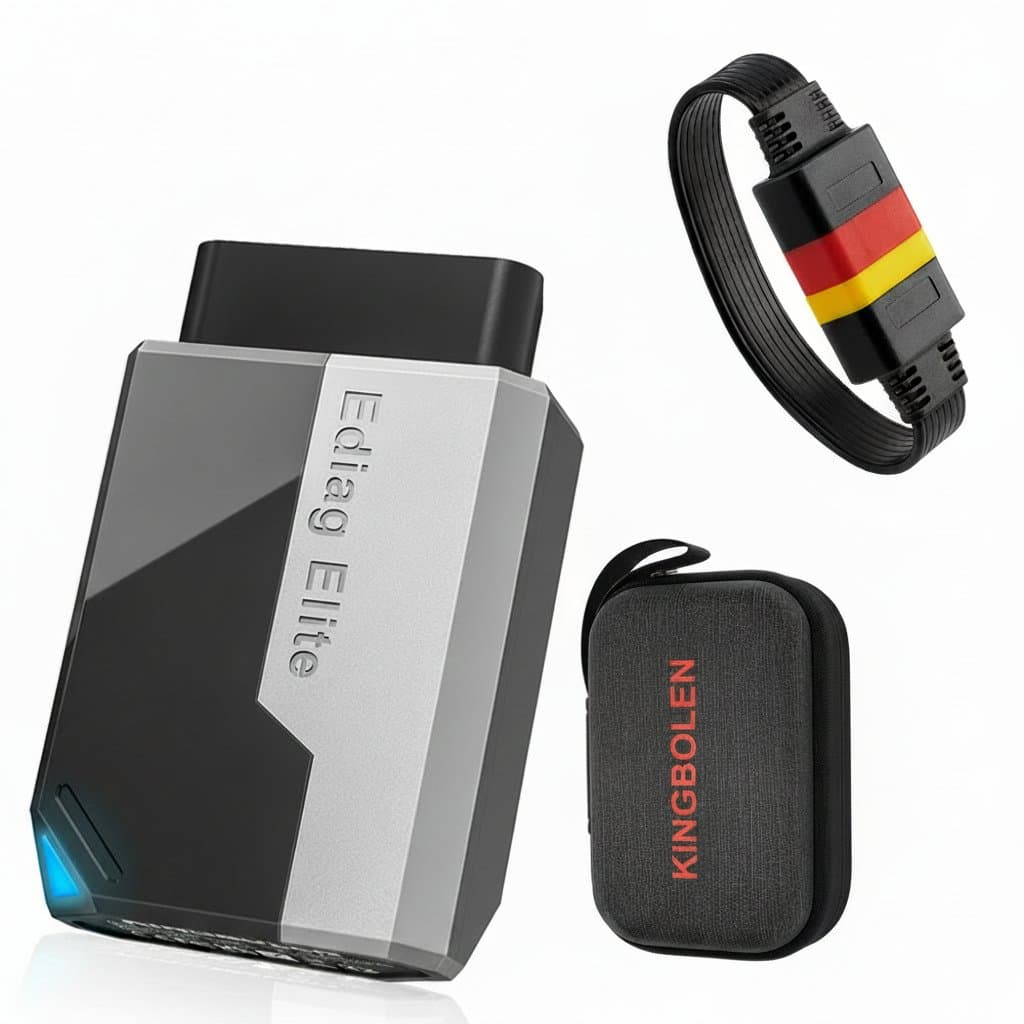 2025 KINGBOLEN Ediag Elite car diagnostic scanner with large touchscreen, performing a bi-directional test on a vehicle's ECU.