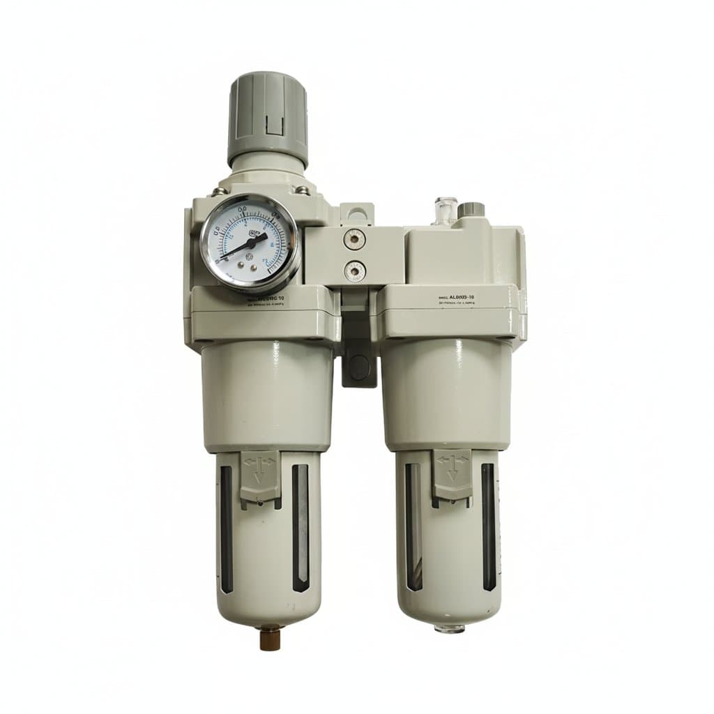 AC5010-10 G1 Air Compressor Filter Regulator with oil water separator trap for pneumatic systems, shown on a clean industrial background.