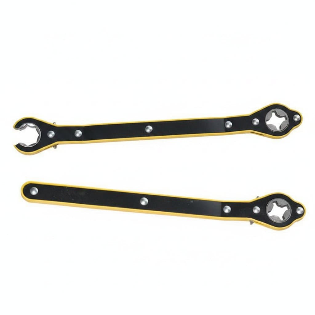 Labor-saving car scissor jack with ratchet wrench handle for easy tire changes and garage repairs, includes lug wrench.