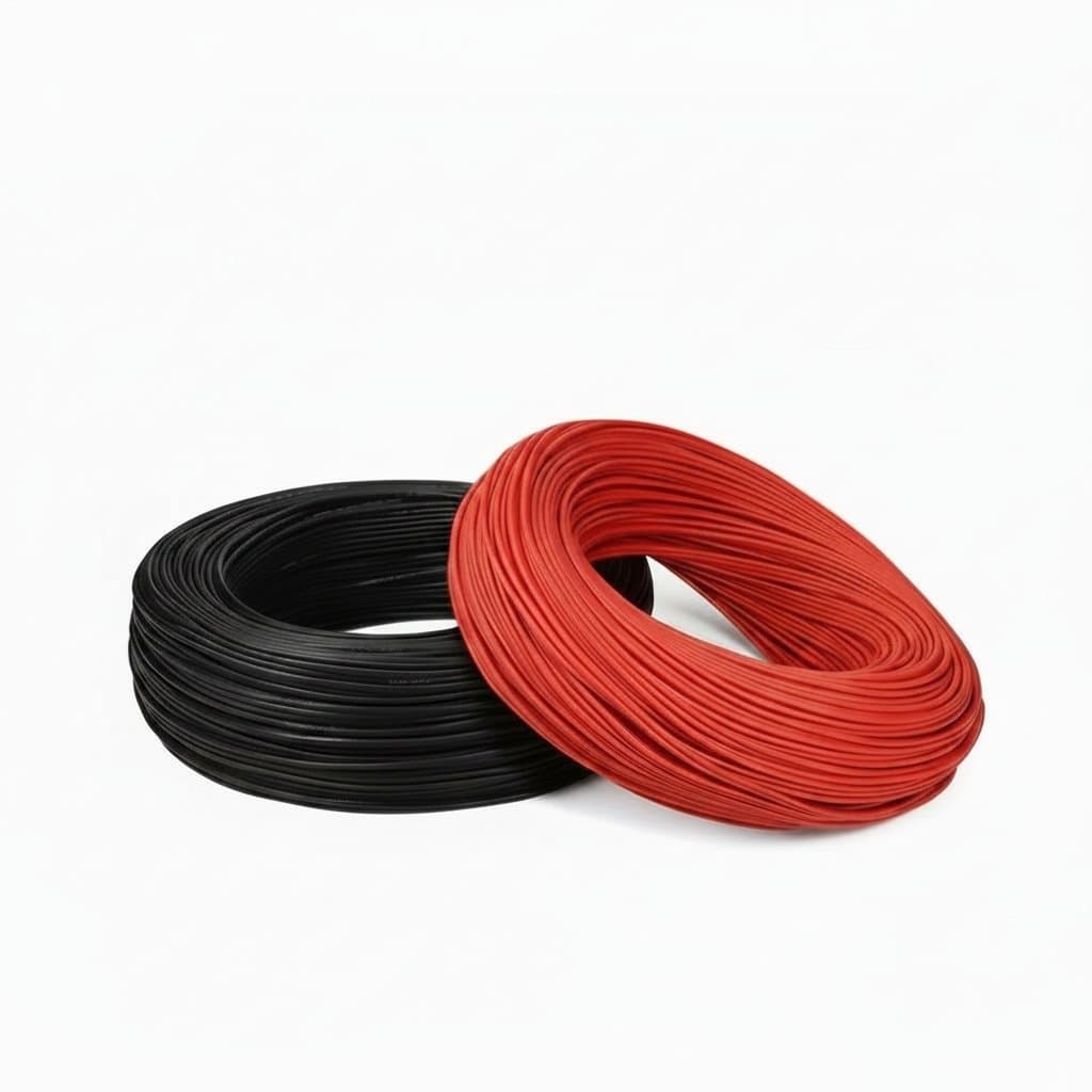 Red and black soft silicone power cable for car battery and LED lights, available in 1m to 50m lengths and multiple AWG sizes from 30 to 16.