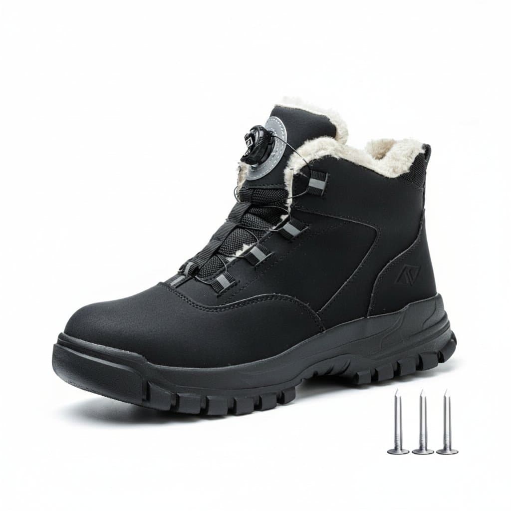 Men's waterproof work boots with rotating button closure, offering anti-smash and anti-puncture protection for autumn and winter.