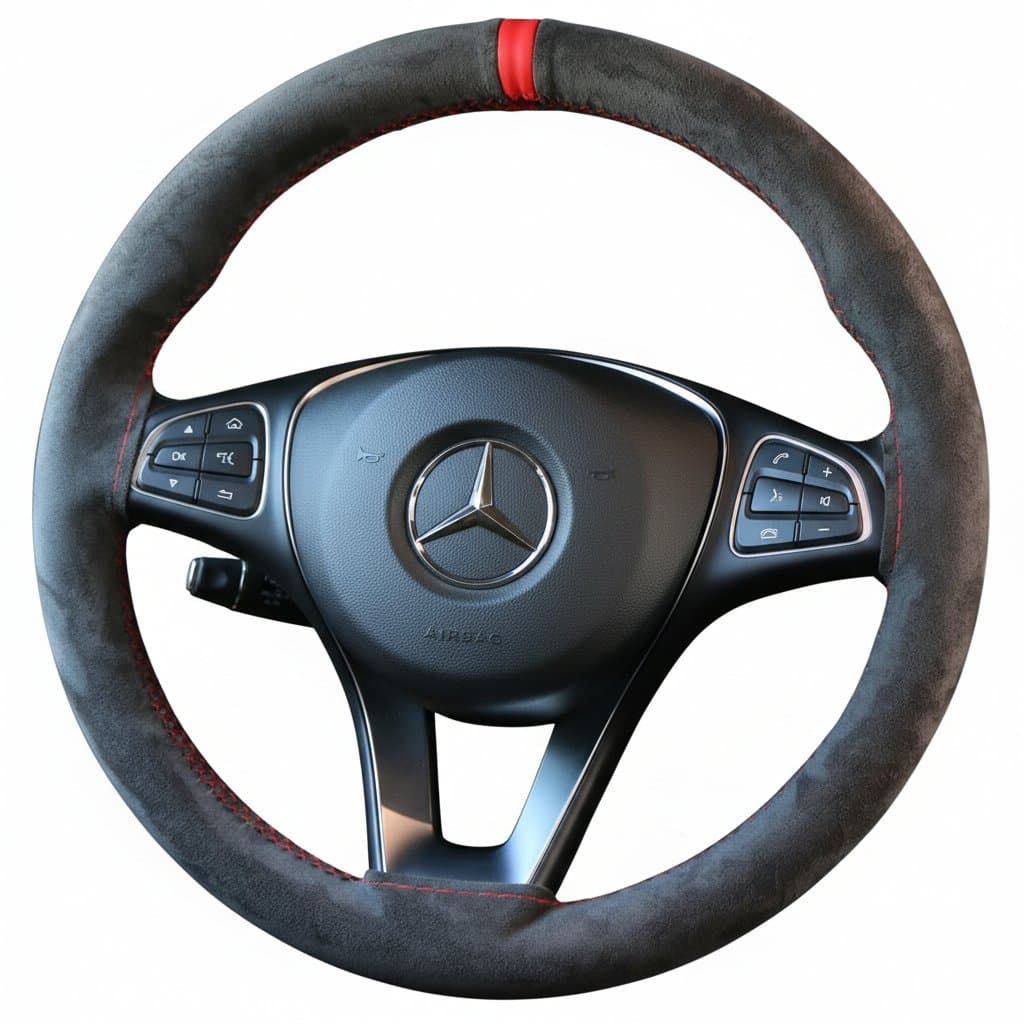 Universal Suede Car Steering Wheel Cover, DIY hand-sewn soft leather braiding, enhancing grip and style for auto steering wheel covers.