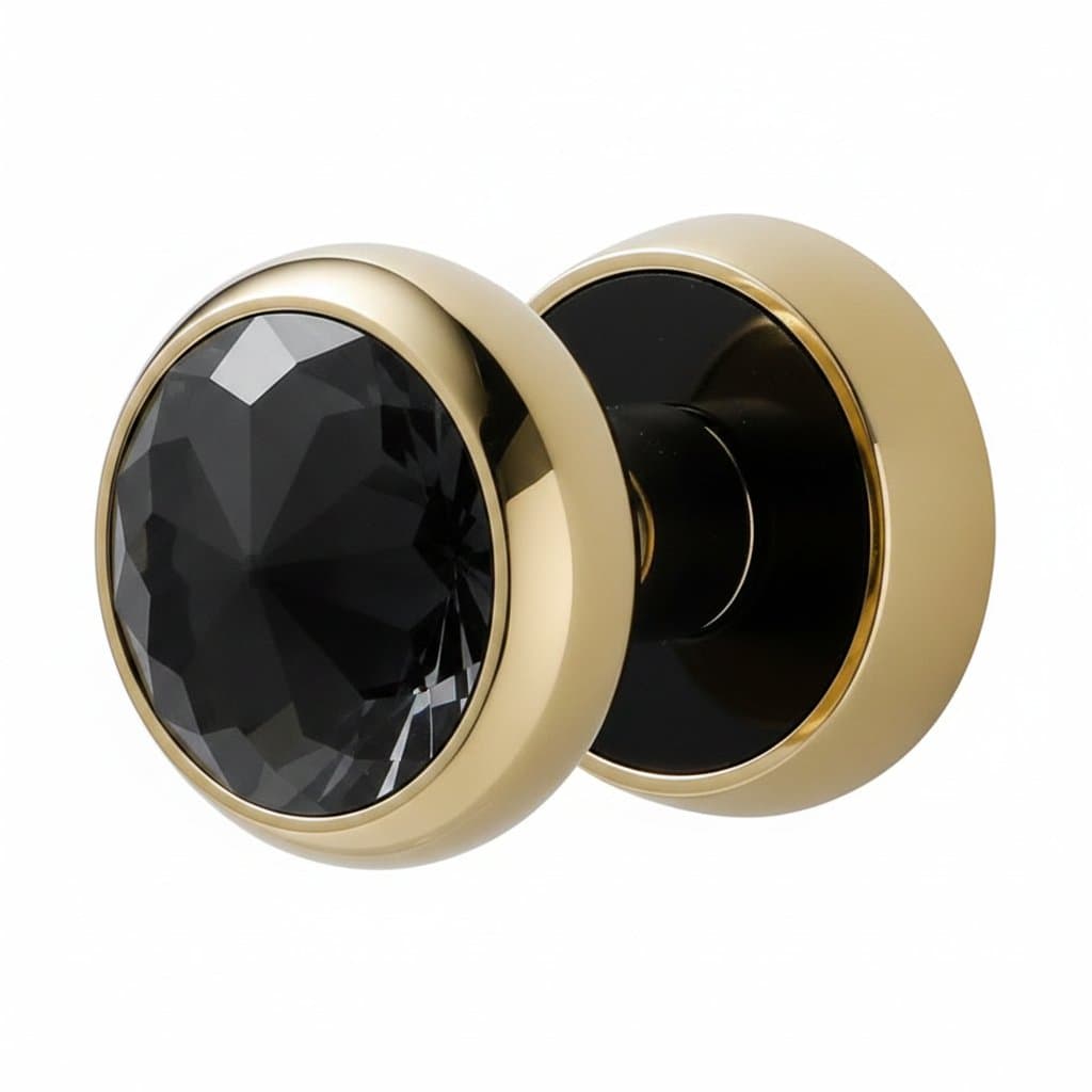 Zinc alloy one-way door lock set with irreversible mechanism, featuring black crystal and light gold brushed handle for bathroom or study.
