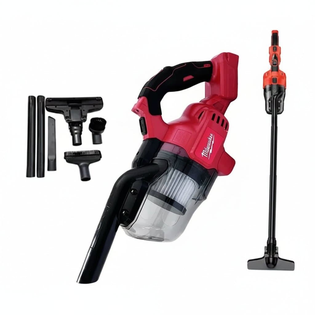 Milwaukee cordless wet/dry vacuum cleaner for household, workshop, and construction site cleanup, powered by 18V battery.