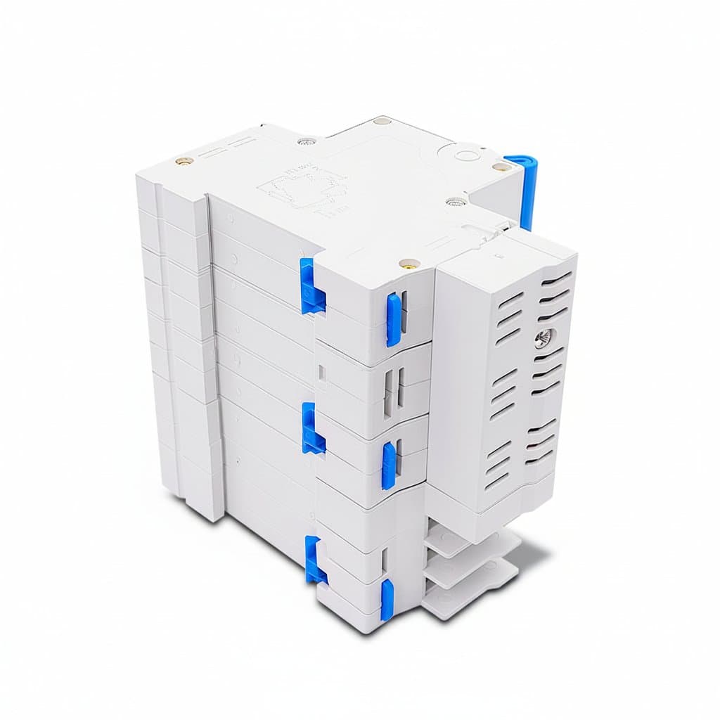 DZ47LE-63 3P 16-63A 400V industrial three-phase residual current circuit breaker with overload protection, shown on white background.