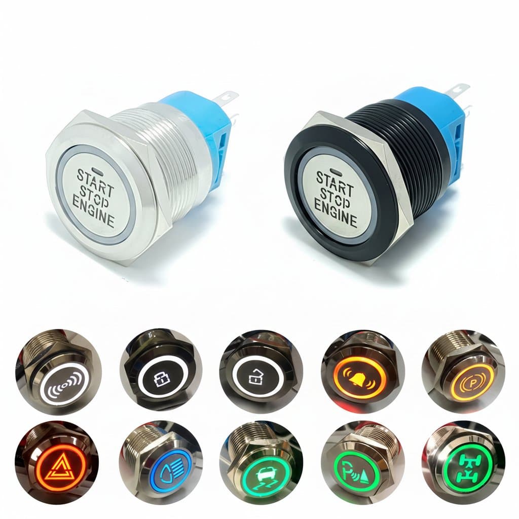16/19/22mm Custom Metal Push Button Switch with Wire Laser Luminous Waterproof Latching Momentary 12V 220V 5V Motorcycle Switch