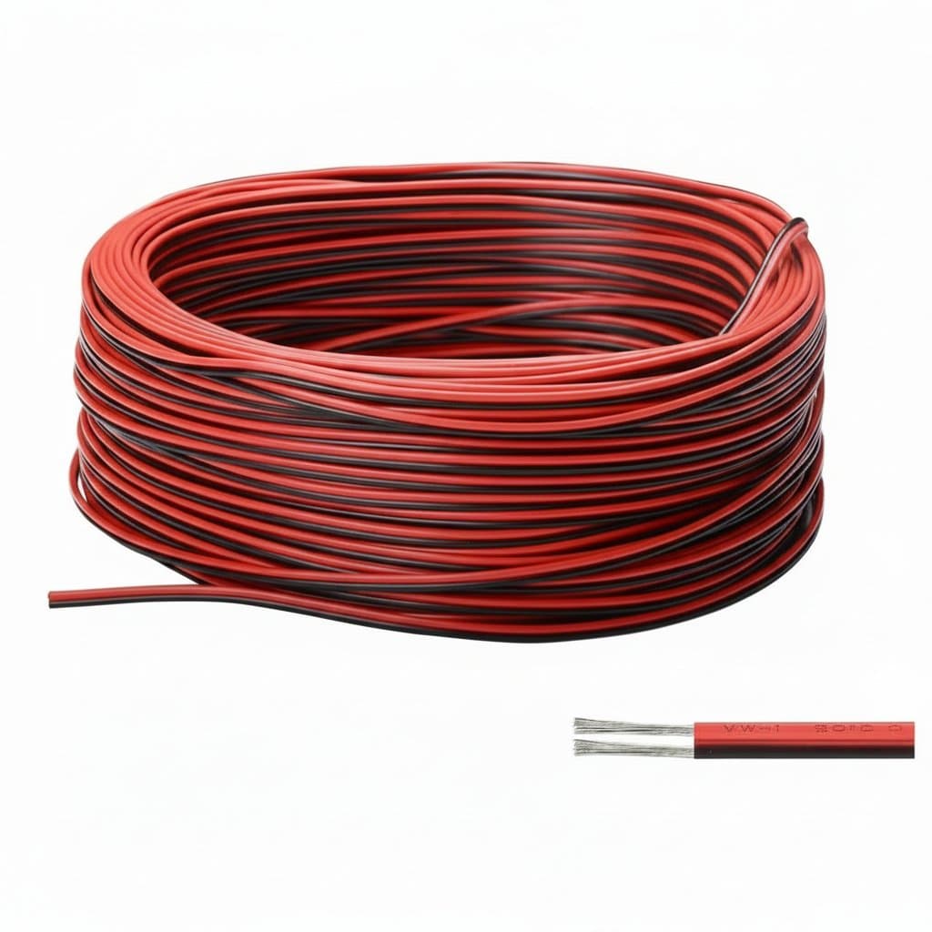 20-meter red and black 2-pin electrical wire with tinned copper conductors and PVC insulation for LED strip light extensions.