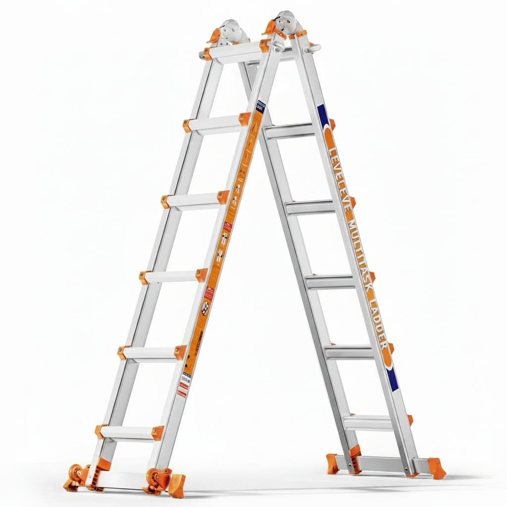 Multi-Position Ladder | 22FT A-Frame with Stabilizer Bar & Wheels | 330 lbs Heavy-Duty Load