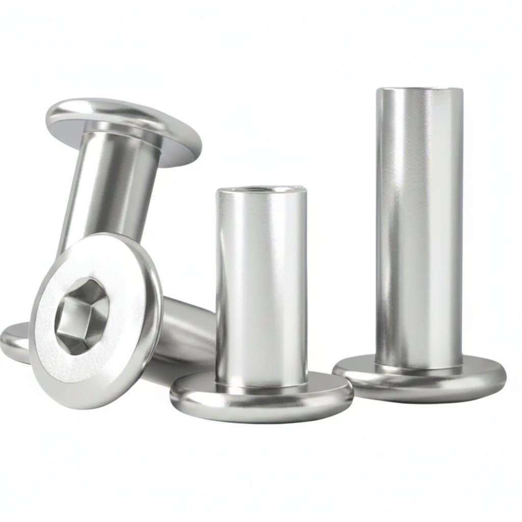 304 stainless steel large flat hex socket head cap nuts, sizes M3-M8, designed as rivet connectors for furniture joint and sleeve insert applications.