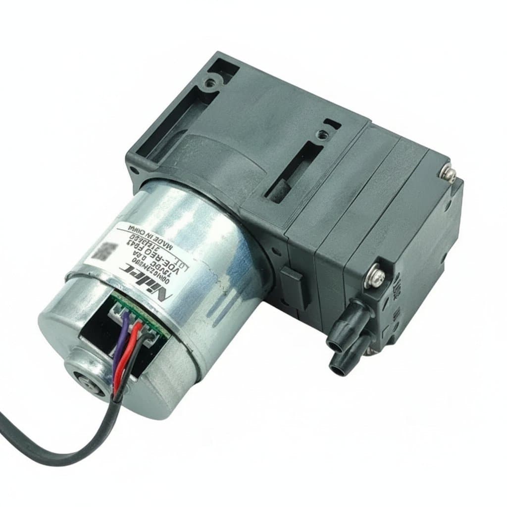 Compact NIDEC brushless vacuum air pump, DC 12V, -80KPa, ideal for applications requiring a precise power steering pump.