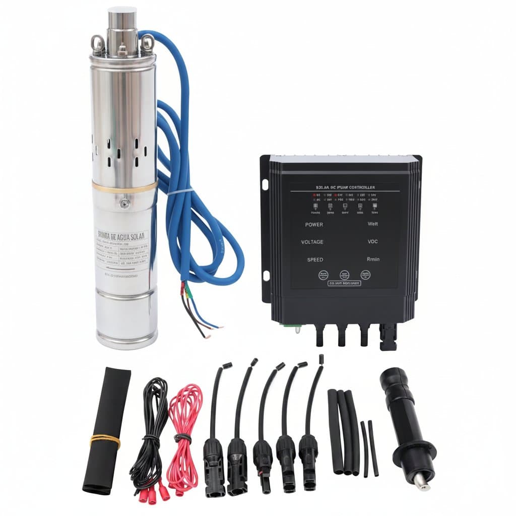 400W 36V solar-powered deep well submersible pump with MPPT controller, capable of 80m lift for remote water supply needs.