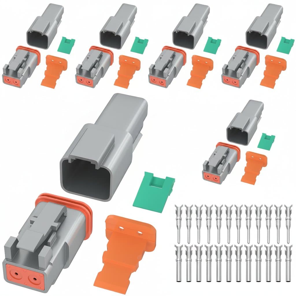 DT04-2P Deutsch Connector Kit | 6-Pack Waterproof 2-Pin Electrical Terminals | 14-20AWG Solid Contacts