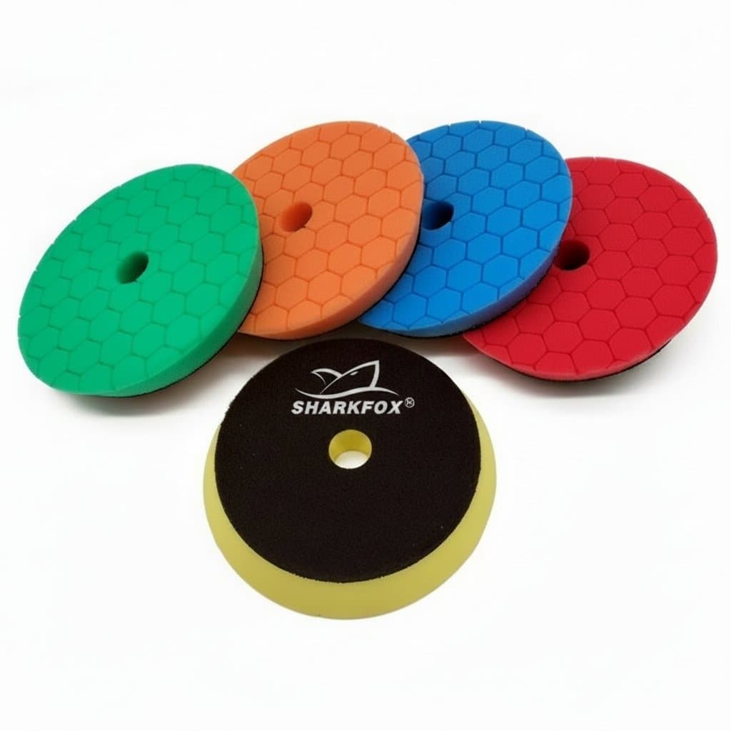 Sharkfox polishing pads, a set of 3/5/6 inch Germany foam buff sponge pads for car detailing, complementing ceramic brake pads.