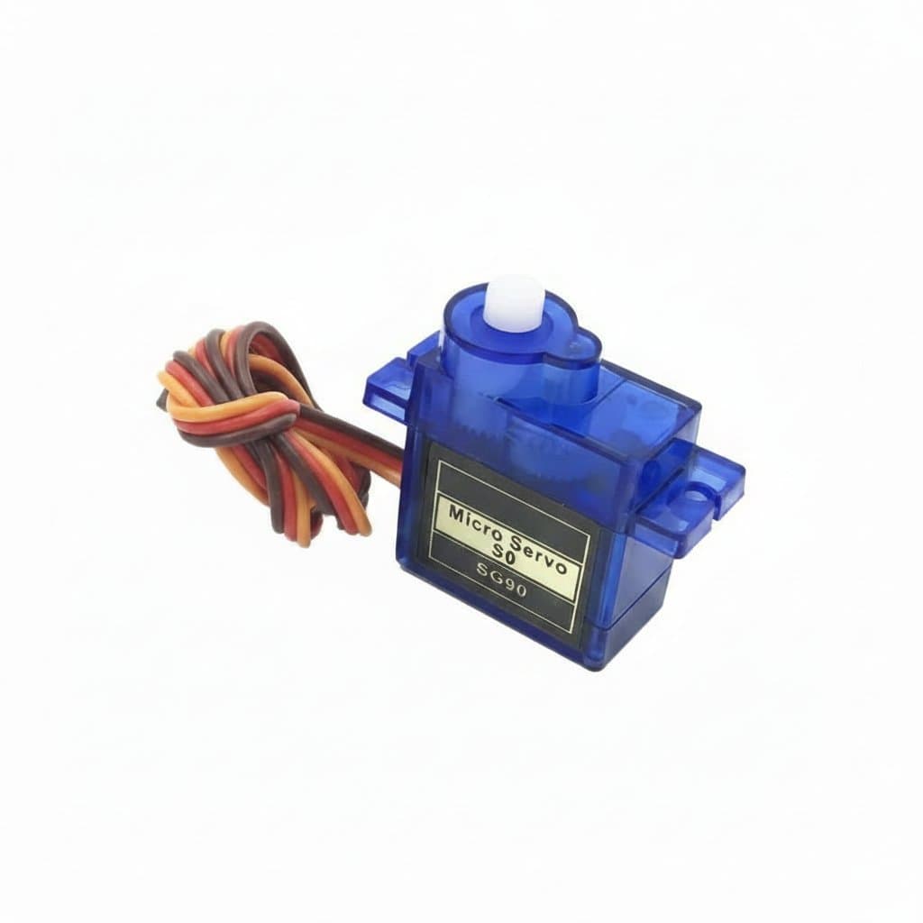 SG90 servo motor offering 180° or 360° rotation for RC robot arms, helicopters, and airplanes.