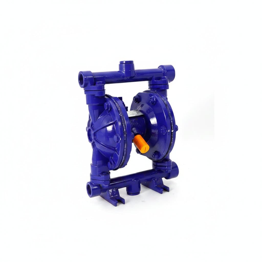 Air-operated diaphragm pump in 1/2-inch size for transferring viscous fluids, slurries, or chemicals with pneumatic power source.
