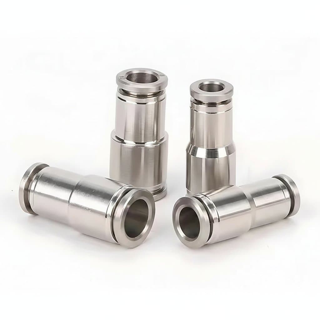 304 Stainless Steel pneumatic quick connect fittings in various sizes for air compressor and gas pipe systems, shown in a set.