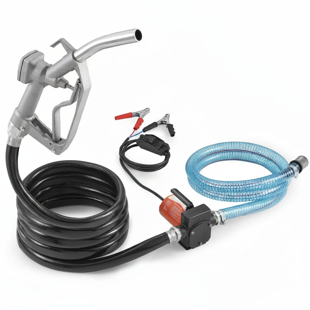 SucceBuy 12V DC portable electric fuel transfer pump with 5-12GPM flow rates for diesel, methanol blends, and industrial fluid handling.